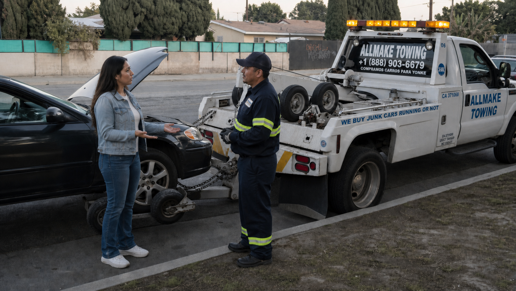 Tow truck lifting car